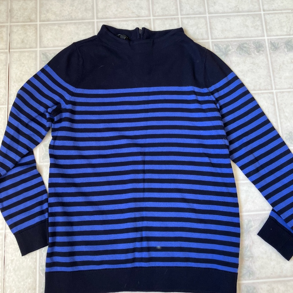 Talbots‎ Blue Stripe Zip Back Sweater Cotton Blend